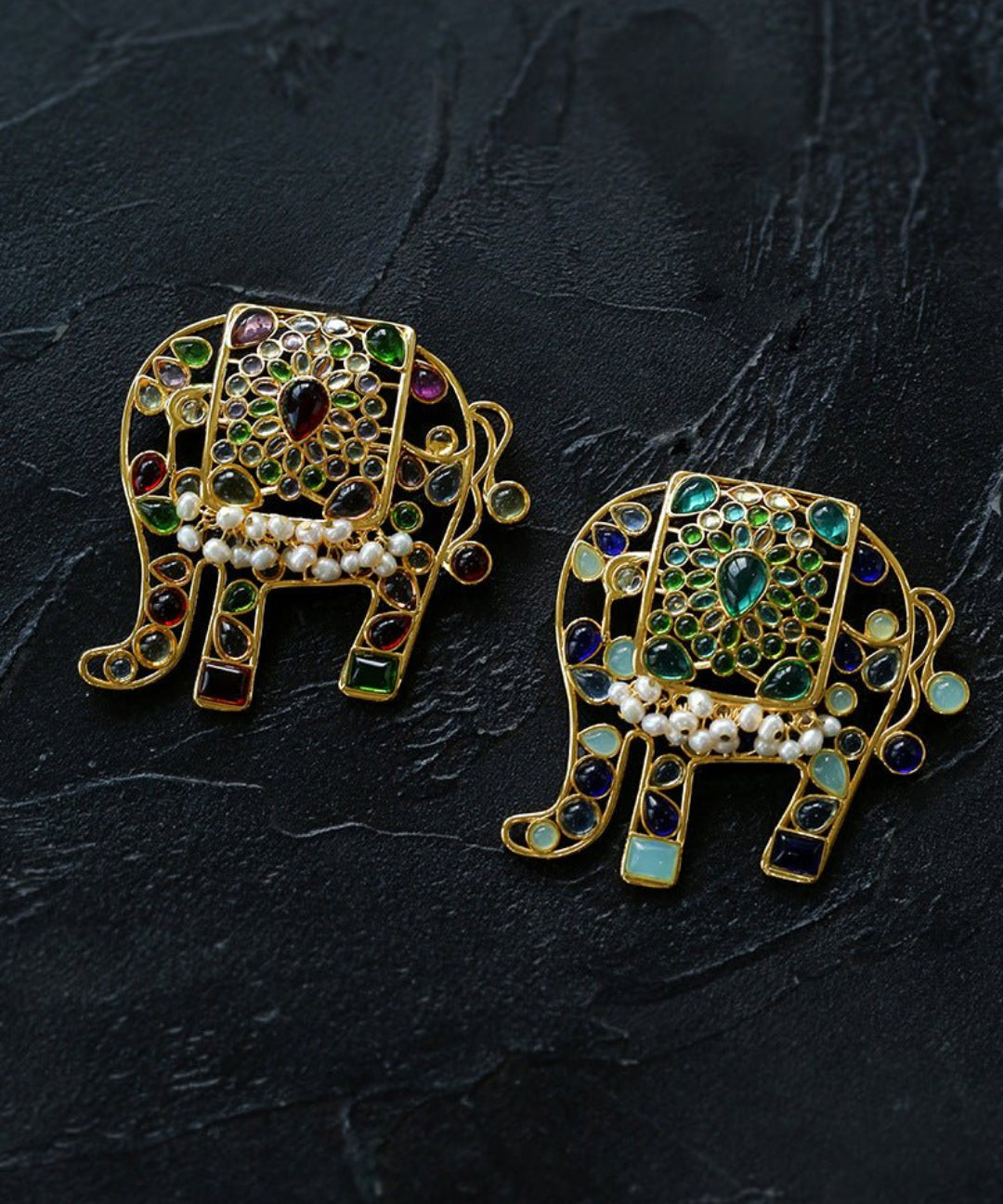 Medieval Colored Glazed Elephant Brooch gembea jewelry