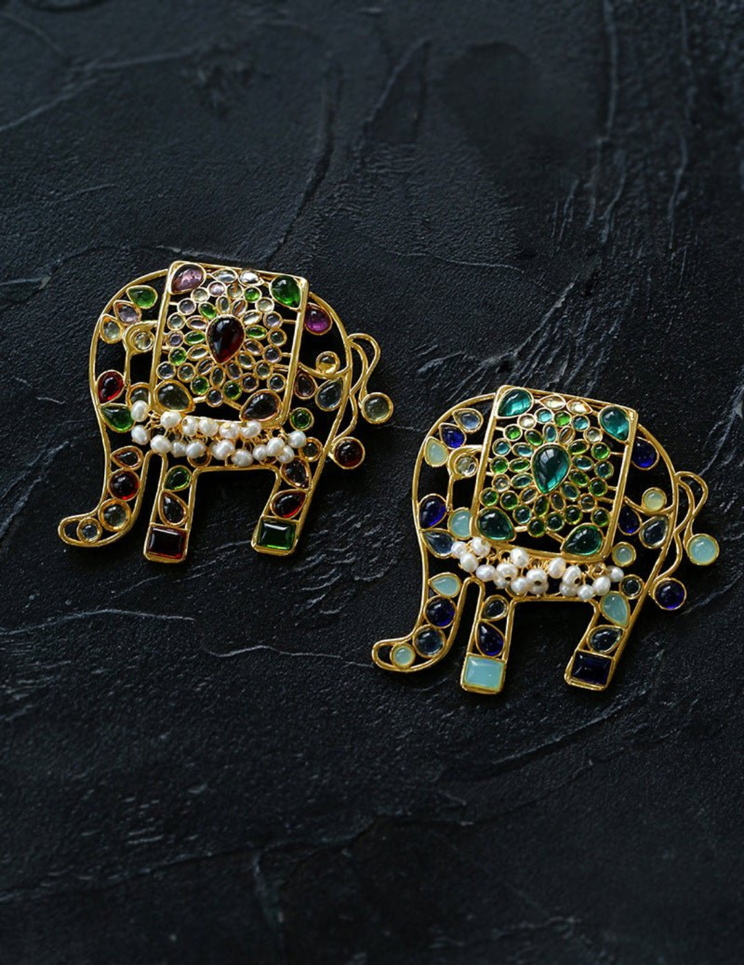 Medieval Colored Glazed Elephant Brooch gembea jewelry