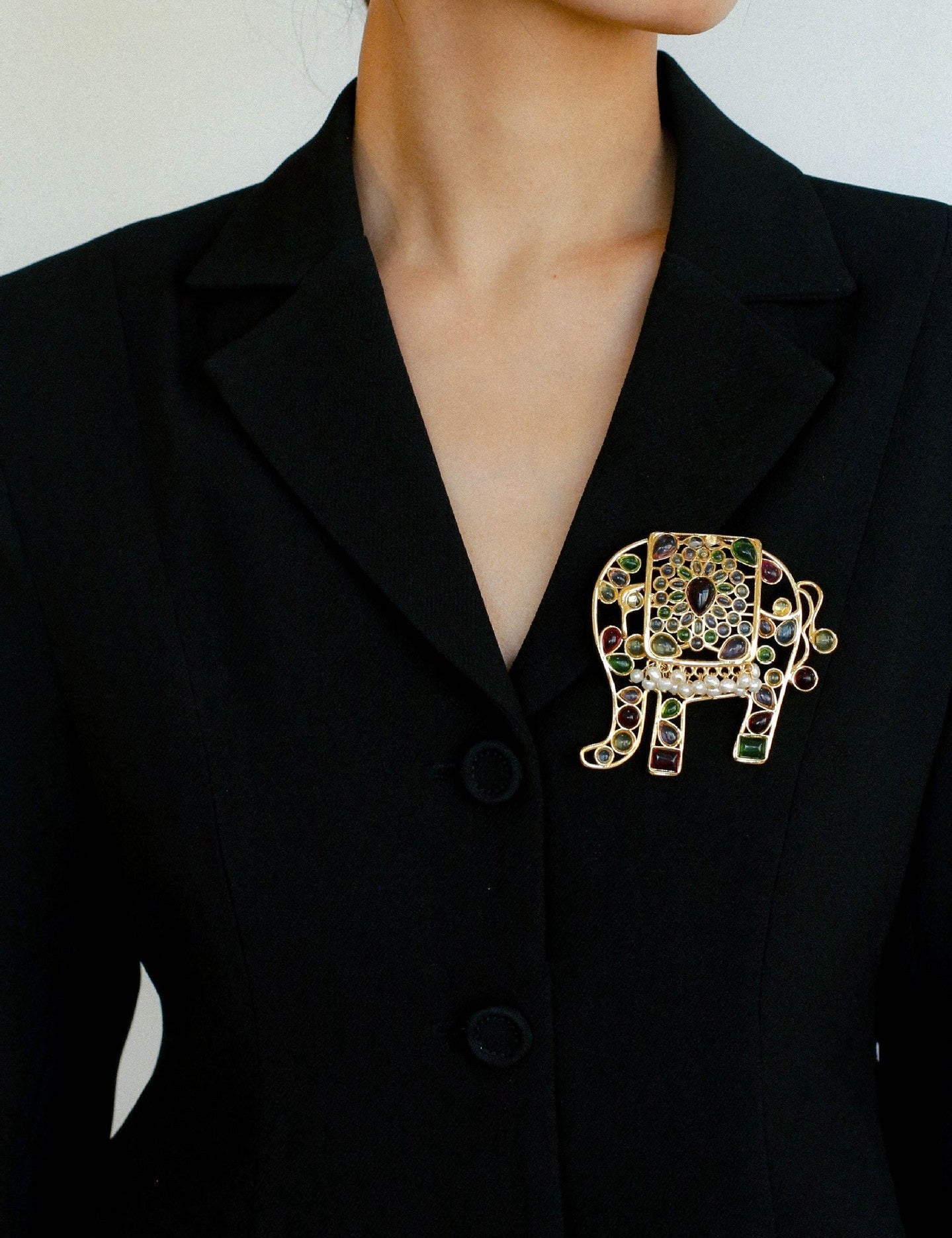 Medieval Colored Glazed Elephant Brooch gembea jewelry