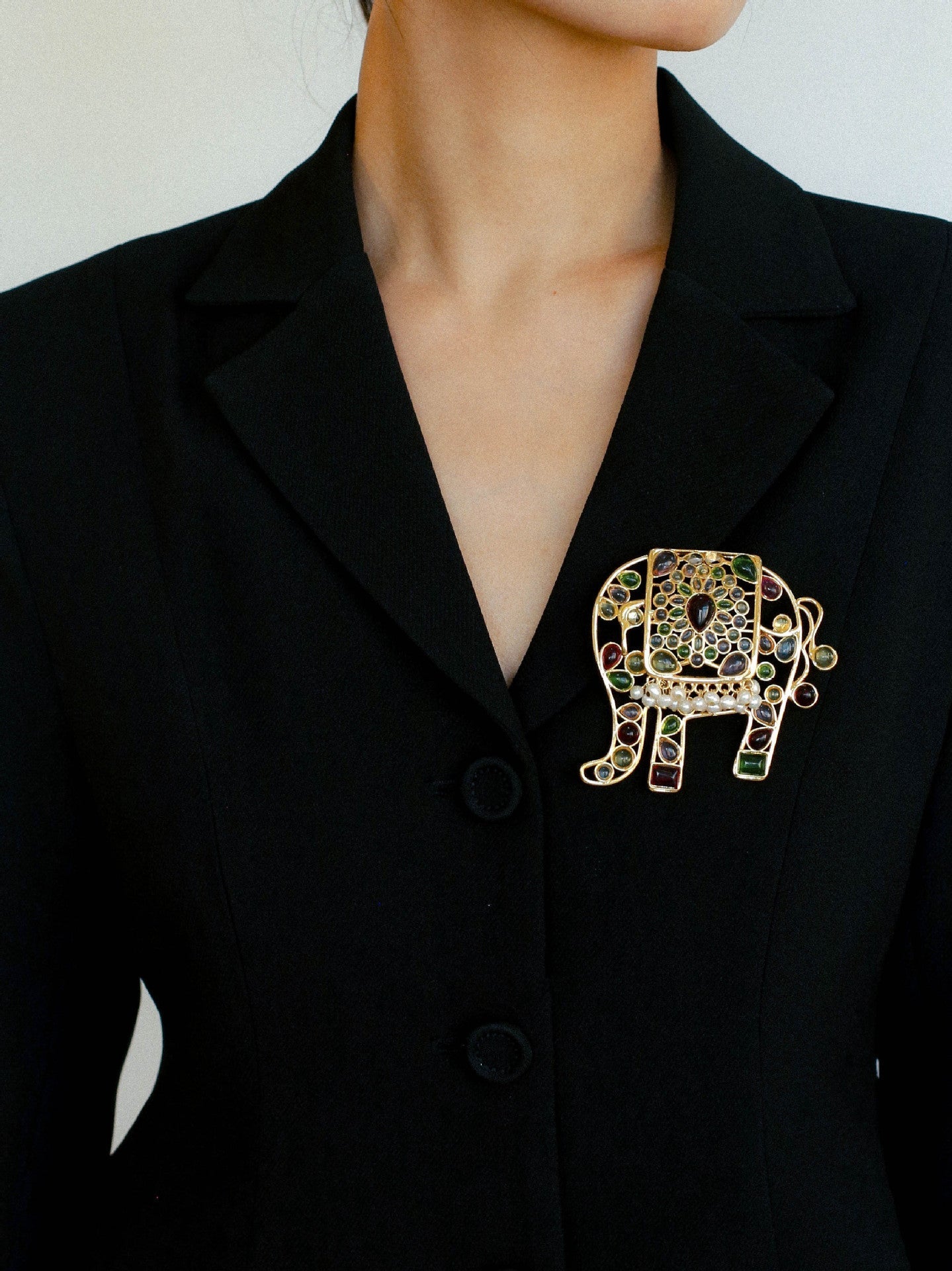 Medieval Colored Glazed Elephant Brooch gembea jewelry