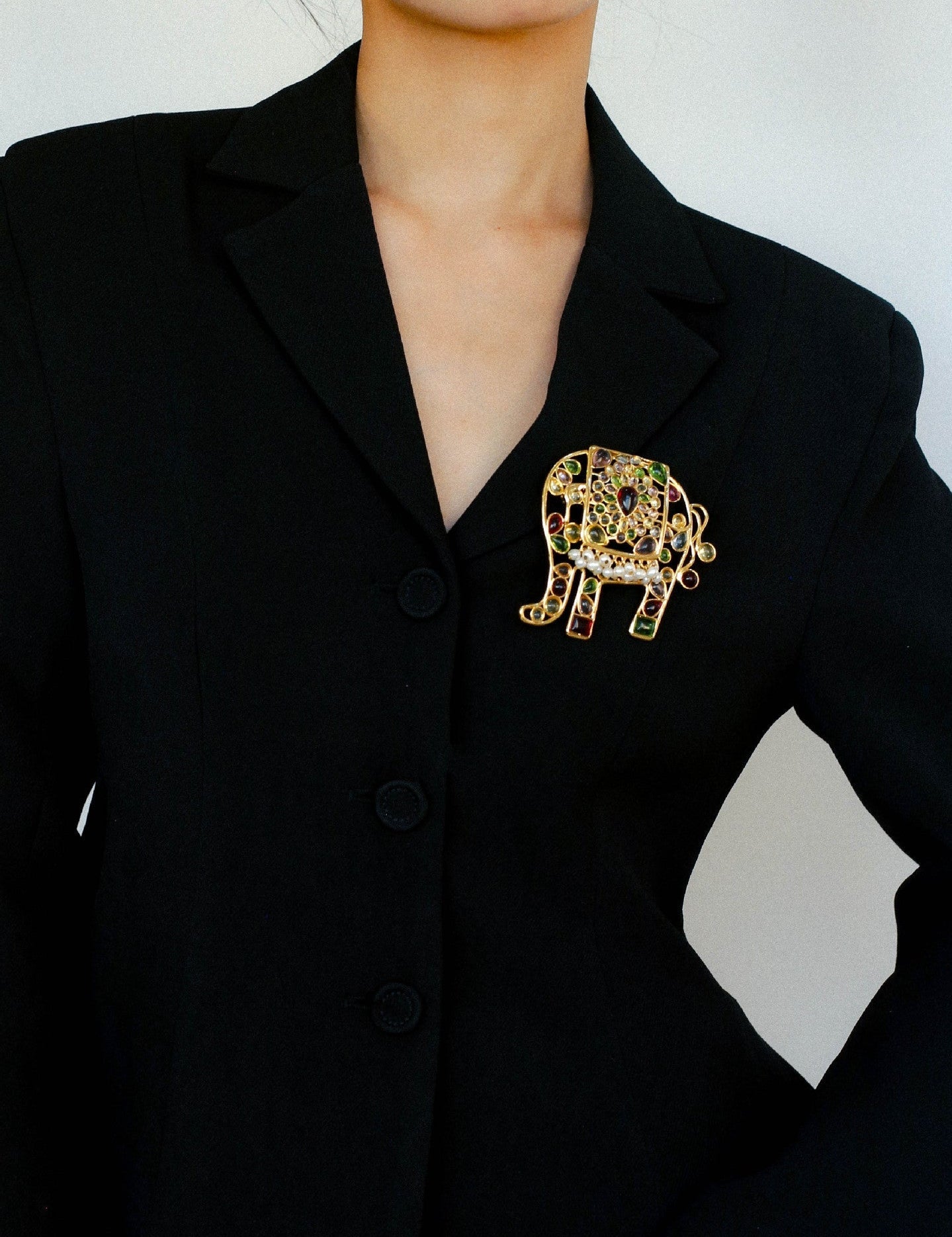 Medieval Colored Glazed Elephant Brooch gembea jewelry