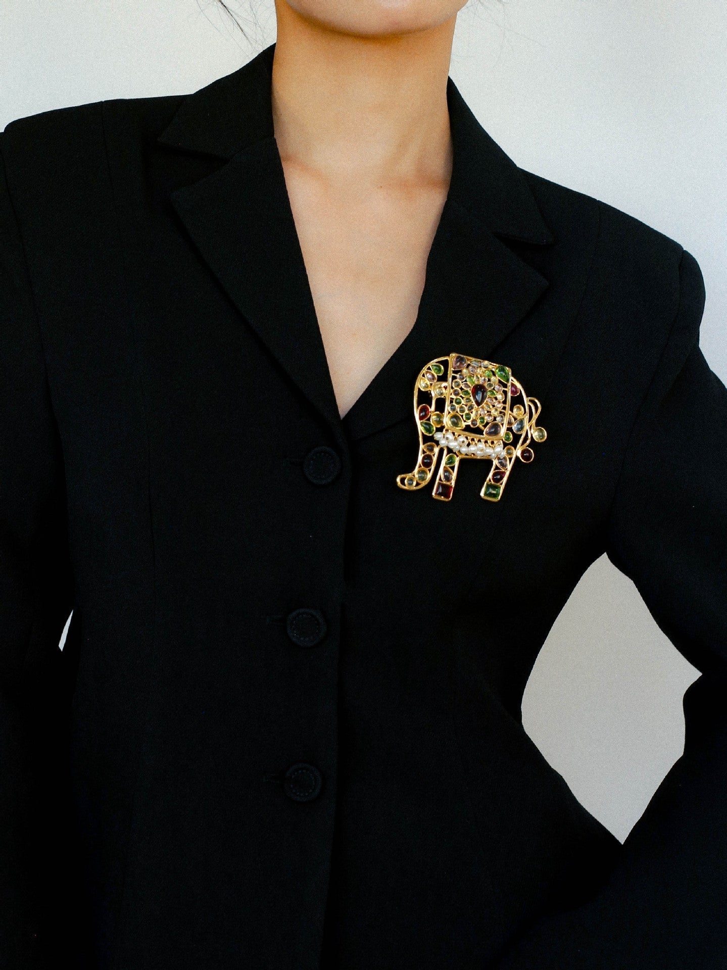 Medieval Colored Glazed Elephant Brooch gembea jewelry