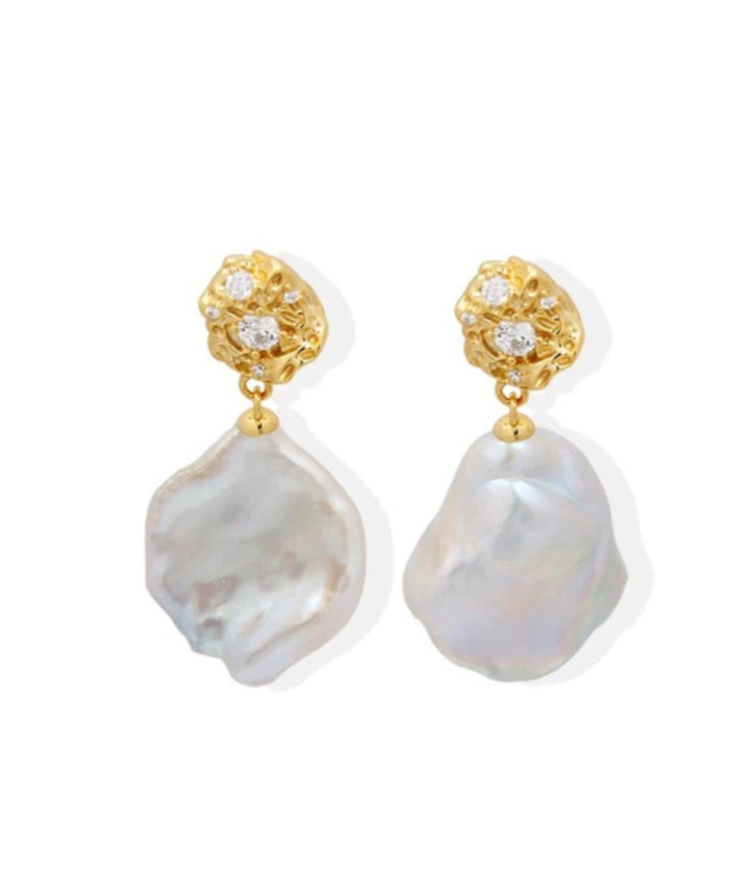 Metal Zircon Petal Baroque Pearl Drop Earrings GEMBEA JEWELRY