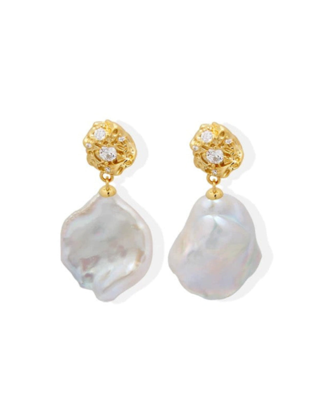 Metal Zircon Petal Baroque Pearl Drop Earrings GEMBEA JEWELRY