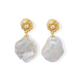 Metal Zircon Petal Baroque Pearl Drop Earrings GEMBEA JEWELRY