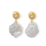 Metal Zircon Petal Baroque Pearl Drop Earrings GEMBEA JEWELRY