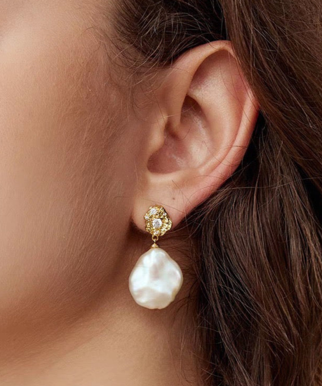 Metal Zircon Petal Baroque Pearl Drop Earrings GEMBEA JEWELRY
