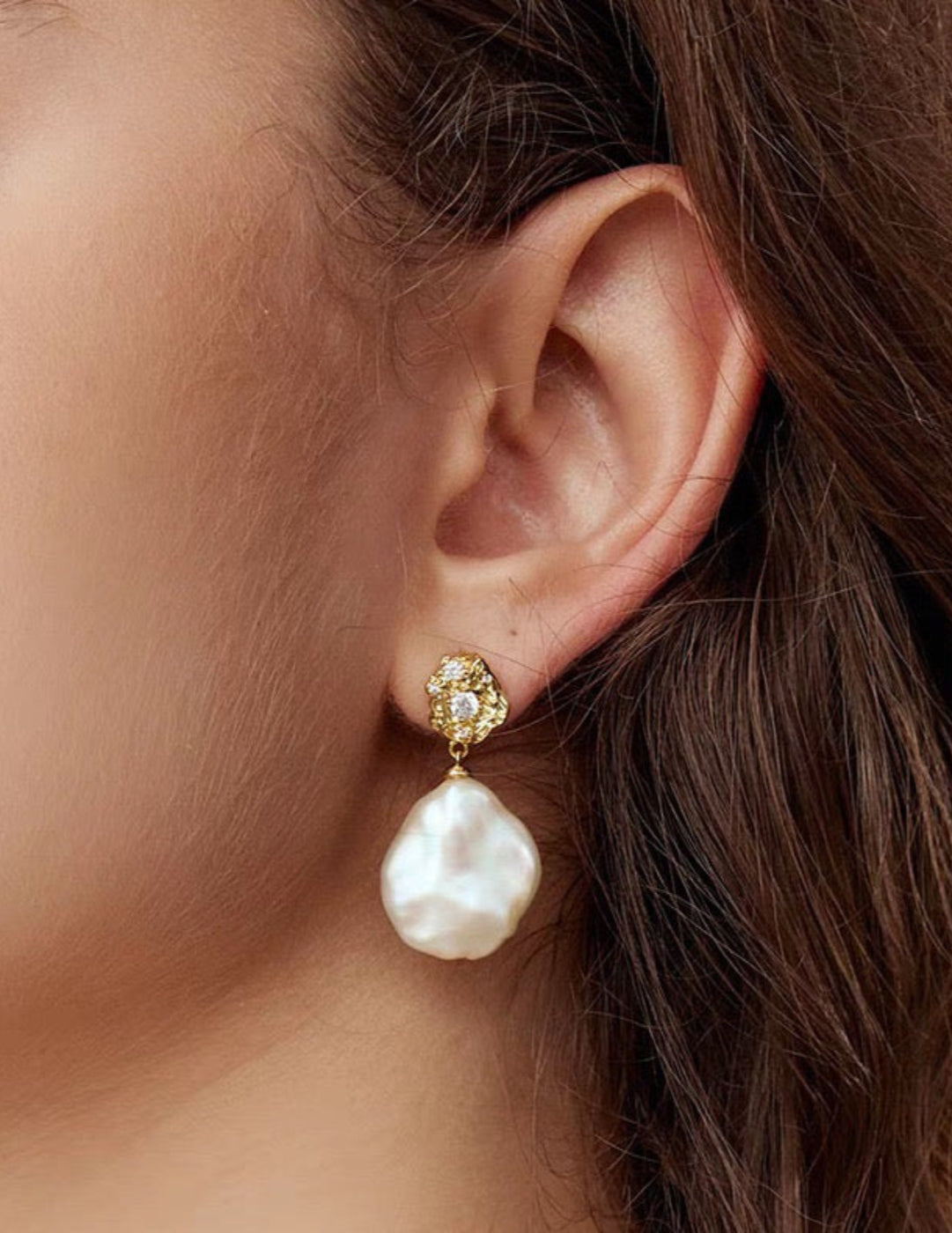 Metal Zircon Petal Baroque Pearl Drop Earrings GEMBEA JEWELRY