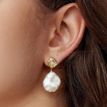 Metal Zircon Petal Baroque Pearl Drop Earrings GEMBEA JEWELRY