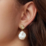 Metal Zircon Petal Baroque Pearl Drop Earrings GEMBEA JEWELRY
