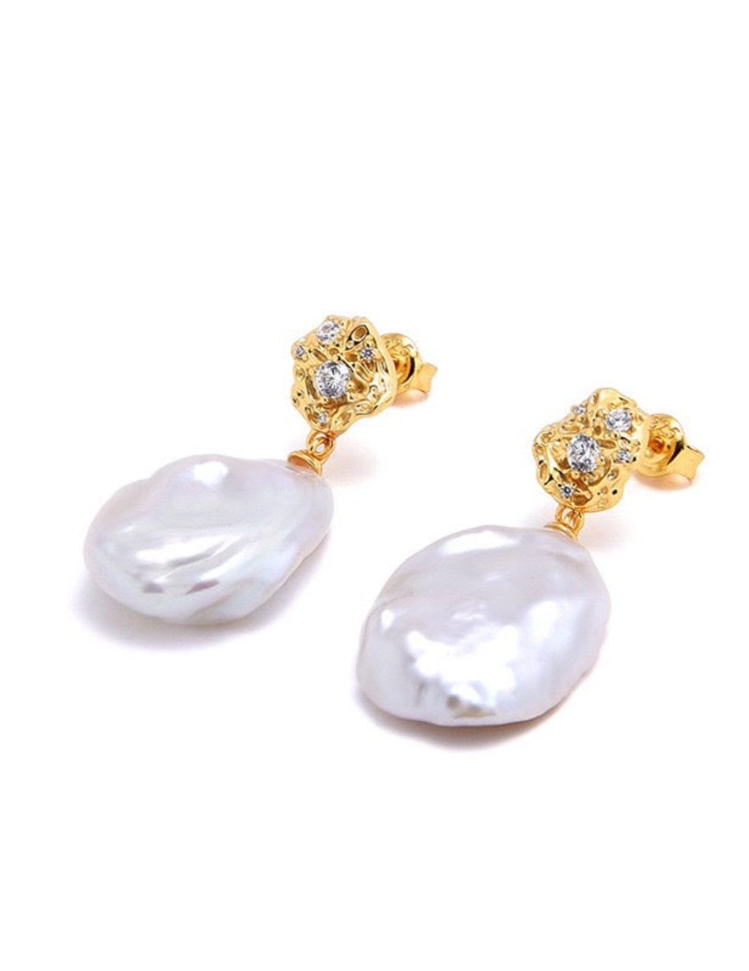 Metal Zircon Petal Baroque Pearl Drop Earrings GEMBEA JEWELRY