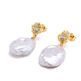 Metal Zircon Petal Baroque Pearl Drop Earrings GEMBEA JEWELRY