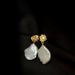 Metal Zircon Petal Baroque Pearl Drop Earrings GEMBEA JEWELRY