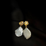Metal Zircon Petal Baroque Pearl Drop Earrings GEMBEA JEWELRY