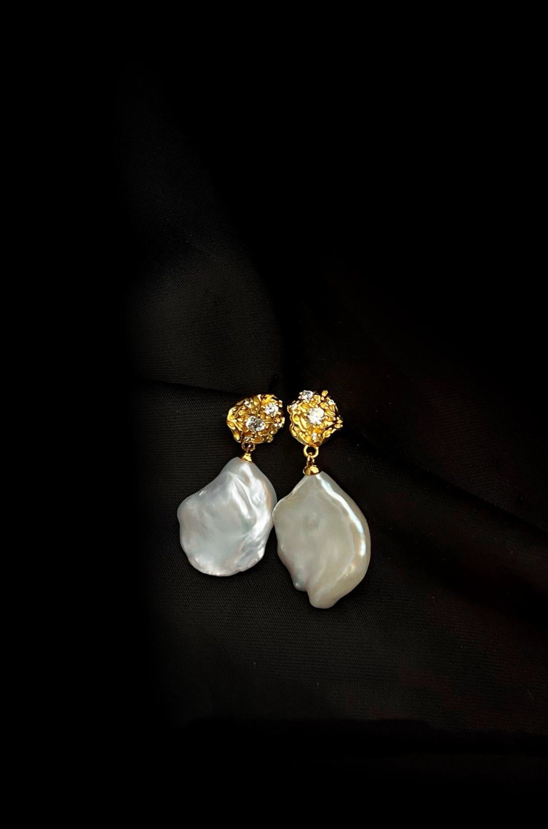 Metal Zircon Petal Baroque Pearl Drop Earrings GEMBEA JEWELRY