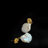 Metal Zircon Petal Baroque Pearl Drop Earrings GEMBEA JEWELRY
