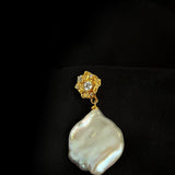 Metal Zircon Petal Baroque Pearl Drop Earrings GEMBEA JEWELRY