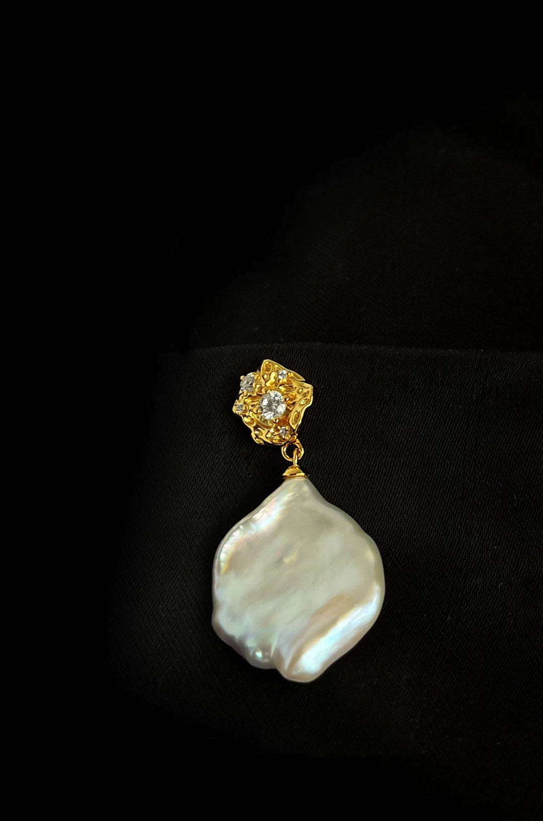 Metal Zircon Petal Baroque Pearl Drop Earrings GEMBEA JEWELRY