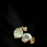 Metal Zircon Petal Baroque Pearl Drop Earrings GEMBEA JEWELRY