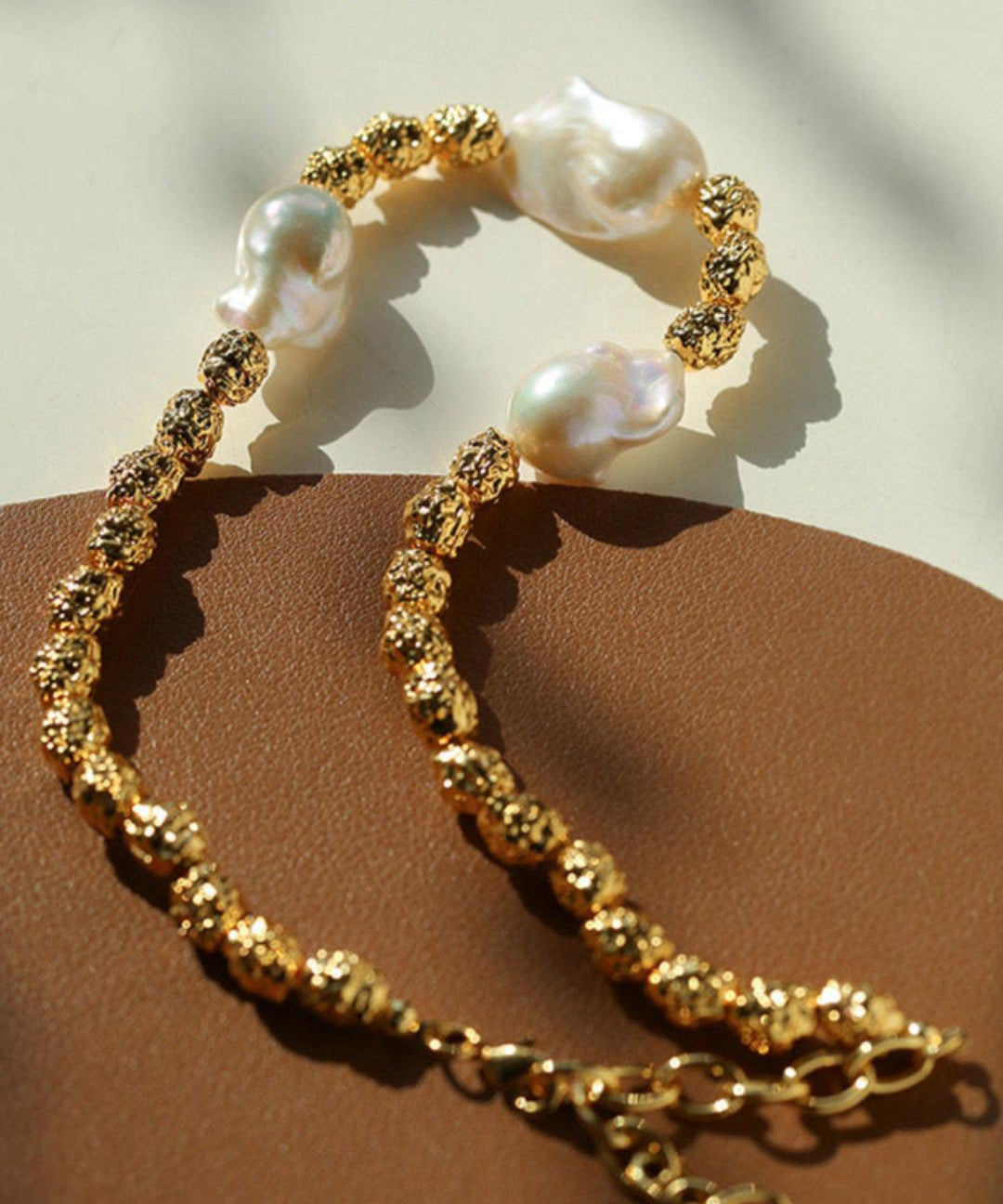 Metal Bean Natural Baroque Pearl Necklace - Gembea Jewelry