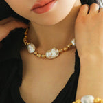Metal Bean Natural Baroque Pearl Necklace - Gembea Jewelry