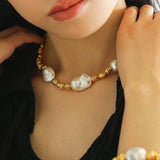 Metal Bean Natural Baroque Pearl Necklace - Gembea Jewelry