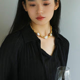 Metal Bean Natural Baroque Pearl Necklace - Gembea Jewelry