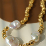 Metal Bean Natural Baroque Pearl Necklace - Gembea Jewelry