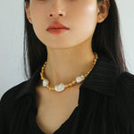Metal Bean Natural Baroque Pearl Necklace - Gembea Jewelry