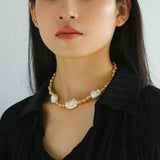 Metal Bean Natural Baroque Pearl Necklace - Gembea Jewelry