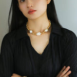 Metal Bean Natural Baroque Pearl Necklace - Gembea Jewelry