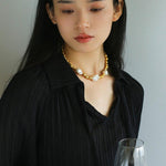 Metal Bean Natural Baroque Pearl Necklace - Gembea Jewelry