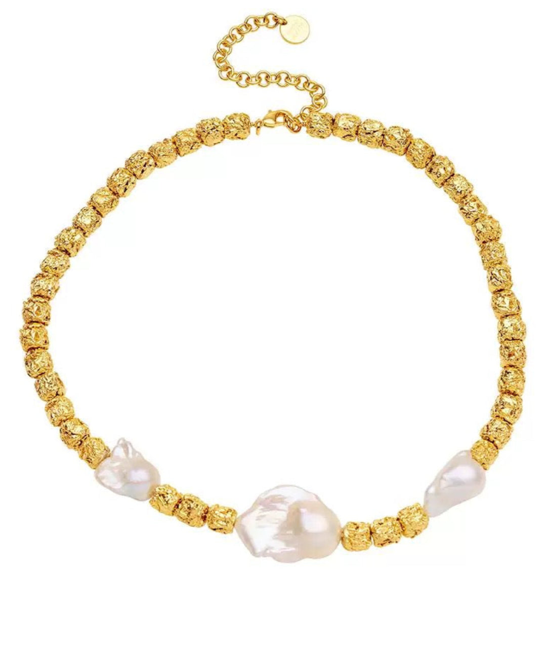 Metal Bean Natural Baroque Pearl Necklace gembea jewelry