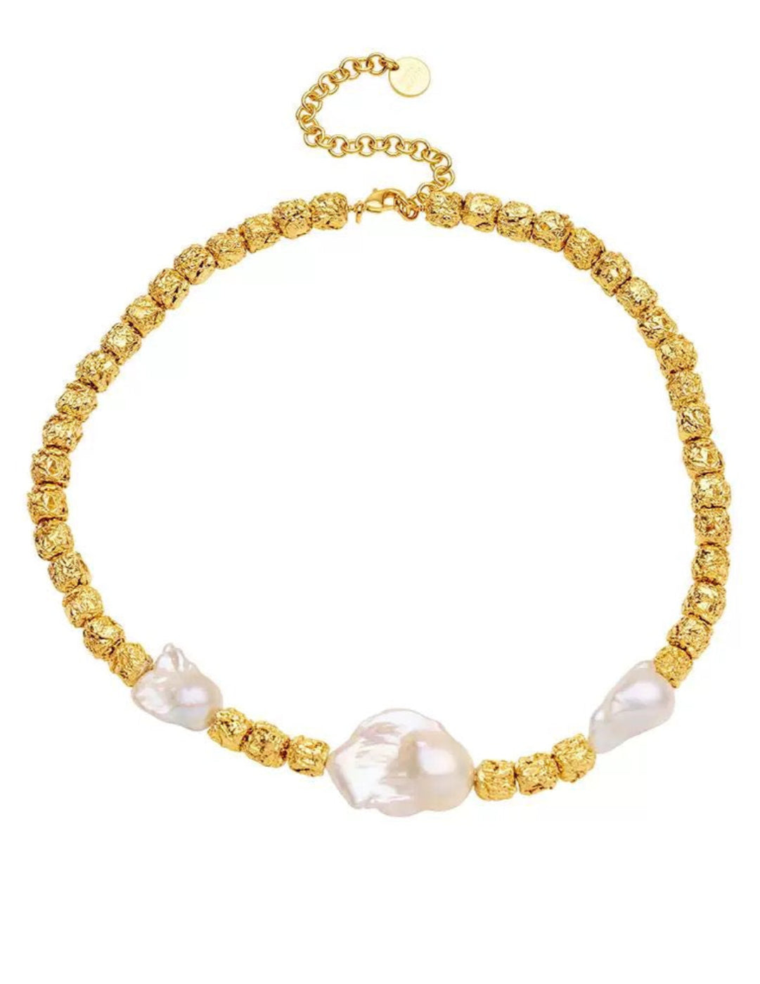 Metal Bean Natural Baroque Pearl Necklace gembea jewelry