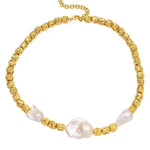 Metal Bean Natural Baroque Pearl Necklace gembea jewelry