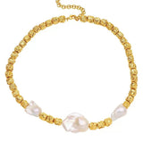 Metal Bean Natural Baroque Pearl Necklace gembea jewelry