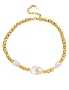 Metal Bean Natural Baroque Pearl Necklace gembea jewelry