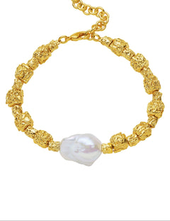 Metal Bean Natural Baroque pearl Bracelets gembea jewelry