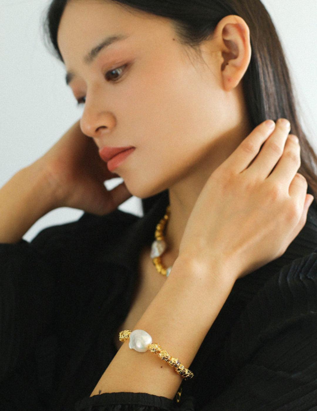 Metal Bean natural Baroque pearl Bracelets - Gembea Jewelry