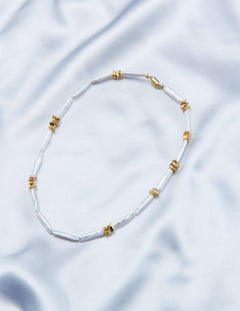 Metal Bean Strip Baroque Pearl Necklace - Gembea Jewelry