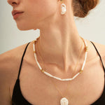 Metal Bean Strip Baroque Pearl Necklace - Gembea Jewelry