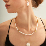 Metal Bean Strip Baroque Pearl Necklace - Gembea Jewelry