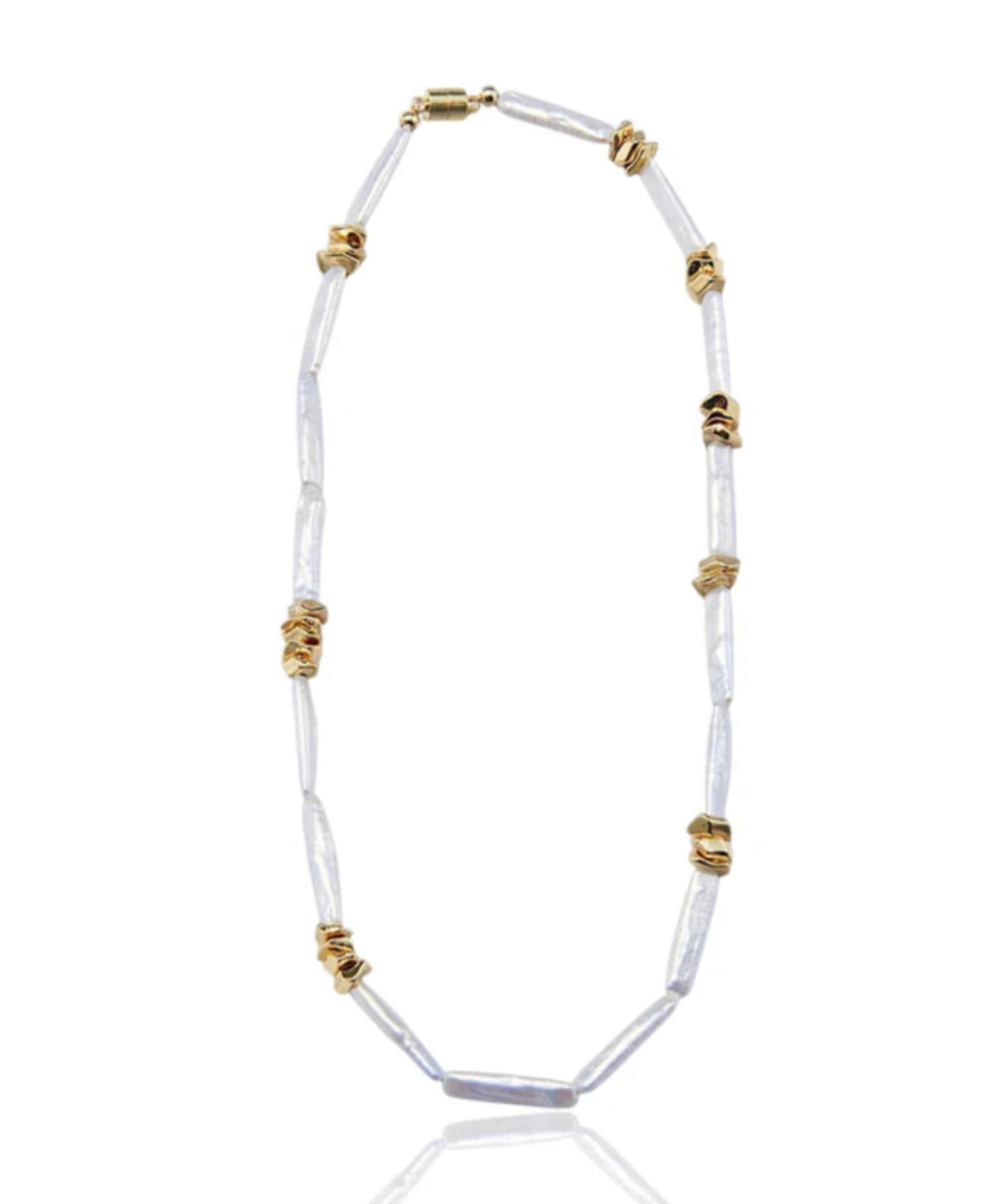 Metal Bean Strip Baroque Pearl Necklace gembea jewelry