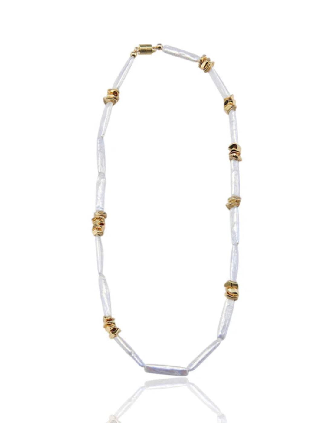 Metal Bean Strip Baroque Pearl Necklace gembea jewelry