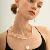 Metal Bean Strip Baroque Pearl Necklace - Gembea Jewelry