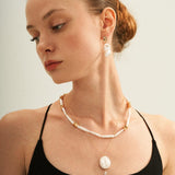 Metal Bean Strip Baroque Pearl Necklace - Gembea Jewelry
