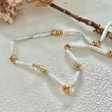 Metal Bean Strip Baroque Pearl Necklace - Gembea Jewelry