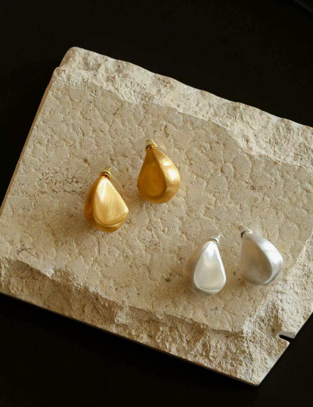 Irregular Brushed Water Drop Stud Earrings - Gembea Jewelry