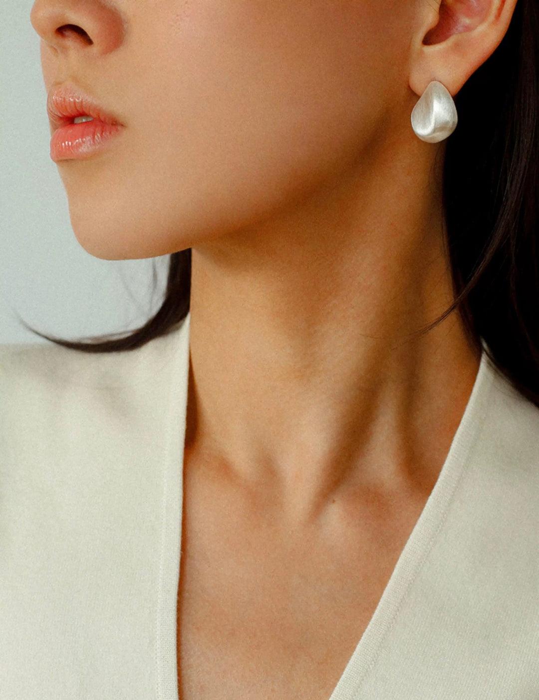 Irregular Brushed Water Drop Stud Earrings - Gembea Jewelry