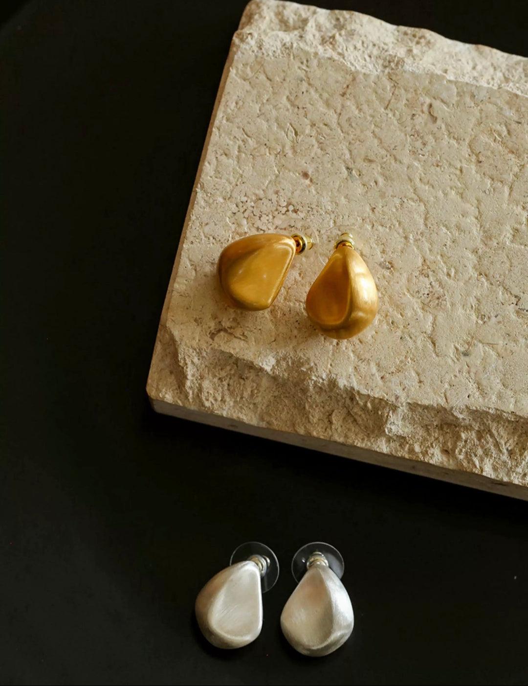 Irregular Brushed Water Drop Stud Earrings - Gembea Jewelry